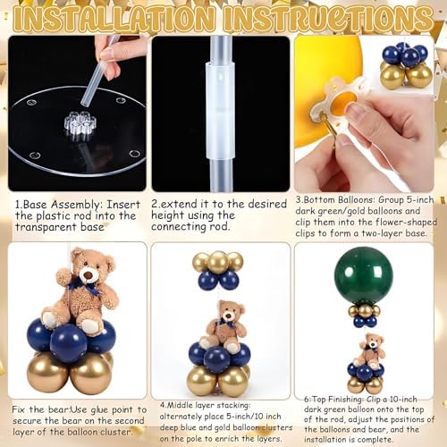 5 Set Tartan Plaid Baby Shower Centerpieces Balloon Kit Blue Gold - Image 4