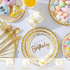 Nosiny 352 Pcs White and Gold Party Supplies Gold Dot Plastic Plates Cups Napkins Tablecloths Forks Knives Spoons Disposable Party Dinnerware Set Serve 50 Guests for Birthday Wedding Decorations - Image 3