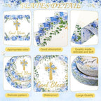 LemonRoad 452 Pcs God Bless Baptism Party Decoration Boy for 50, Baptism Confirmation Paper Plate Napkin Cup Tablecloth Cutlery Straw Tableware for Christening Baby Shower Party Supply - Image 2