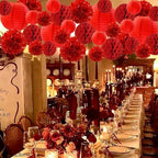 WOLHOWLTD Red Paper Decoration Set - 34 Pcs Paper Lanterns, Pompoms, Honeycomb for Wedding, Valentine's,School Day,Bridal Shower,Birthday Party,Home Garden Decoration(red) - Image 3