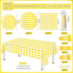 Funnymoom 452 Pcs Yellow Gingham Party Supplies for 50, Yellow and White Gingham Checkered Paper Plates Napkins Cups Tablecloth Cutlery Straws for Birthday Family Picnic Barbecue Party Decoration - Image 3