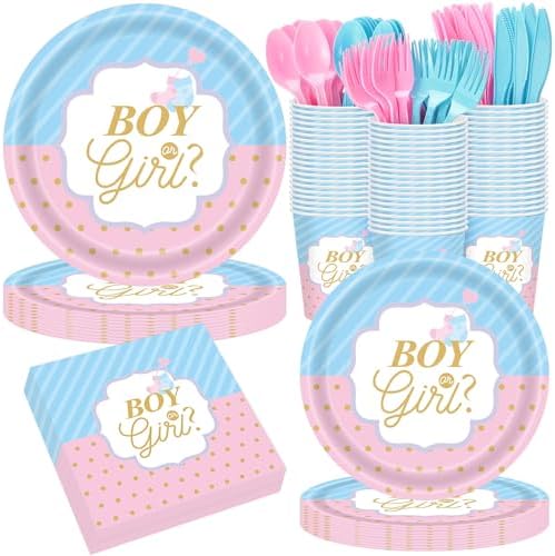 Pickmesh 400 Pcs Gender Reveal Party Supplies Paper Plates Napkins Serve 50 by Pickmesh