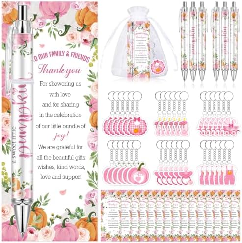 145 Pcs Little Pumpkin Baby Shower Favors Fall Baby Shower Pens Keychains by Lebsitey