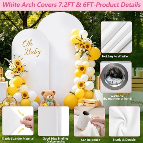 Wedding Arch Backdrop Cover 7.2FT, 6FT Spandex Fitted White Arch Covers 2 Set Round Top Chiara Arches Backdrop Cover for Wedding Birthday Party Ceremony Banquet Decoration - Image 5