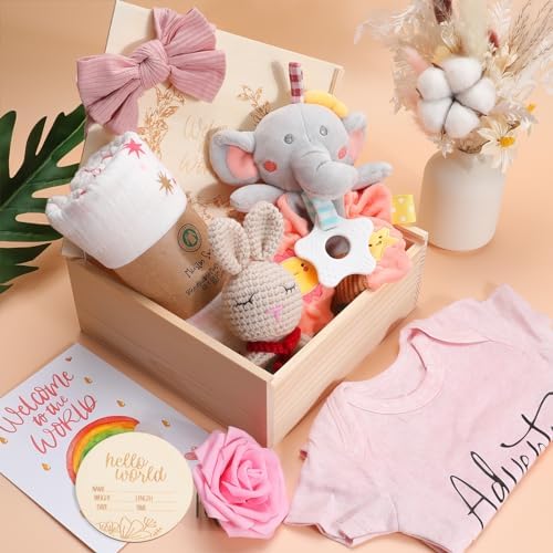 Baby Girl Gifts,Baby Shower Gifts for Girls,New Born Baby Girls Gift,Baby Girl Gift Basket,Unique Baby Gift Essential,Gender Reveal Gifts,Rattle Swaddle Blanket Baby Girl Gifts - Image 2
