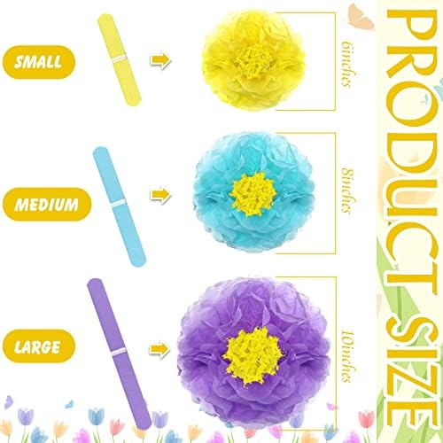 Outus 23 Pcs Colorful Fiesta Paper Flowers Tissue Paper Flowers 6-10'' Assorted Mexican for Cielito Lindo Party Hawaiian Carnival Rainbow Theme Birthday Decorations Baby Shower Wedding (Pack of 2) - Image 2