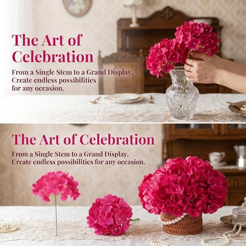 AVIVIHO 105Pcs Hot Pink Fake Flowers Hydrangea Artificial Flowers Bulk (Not Squished, No Steaming Need) Silk Flowers with Stems for Wedding Decor,Home,Baby Shower,Table Centerpieces Decoration - Image 6