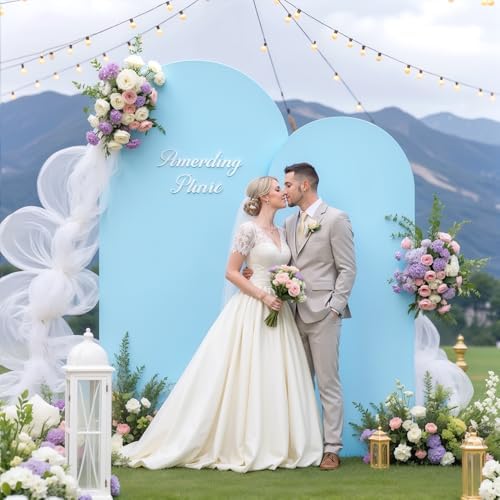 Baby Blue Arch Backdrop Cover 7.2FT 6FT Spandex Arch Covers Stretchy Backdrop Set of 2, Double-Layer Wrinkle Free Wedding Arch Stand Cover Party Backdrop Curtains for Baby Shower Birthday Decoration - Image 4
