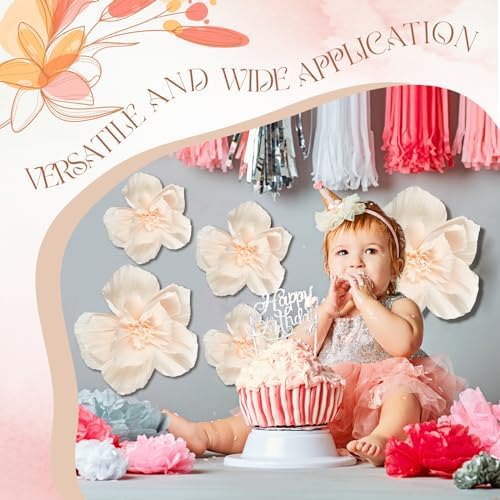 Cholemy 24 Pcs Tissue Paper Flowers, Crepe Paper Flowers Decorations 8" 10" 12" for Wedding Party Baby Bridal Shower Carnival Party Birthday Nursery Wall Decor (Beige) - Image 6