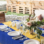 24Pack Disposable Plastic Tablecloths and Satin Table Runner Set Blue and Gold Dot Tablecloth Gold Satin Table Runner for Wedding Birthday Baby Shower Anniversary Christmas New Year Party Decorations - Image 7