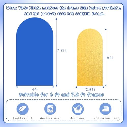 2PCS Arch Backdrop Covers Glitter Gold Sapphire Blue (7.2ft+6ft) , Spandex Fitted Arch Stand Covers Background for Wedding Baby Shower Birthday Bridal Shower Party Decorations(Only Covers) - Image 5