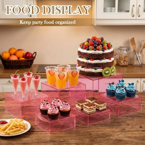 Geelin 6 Pcs Acrylic Risers Cube Stands, Clear Pink, 7 to 12 Inch, Square - Image 2