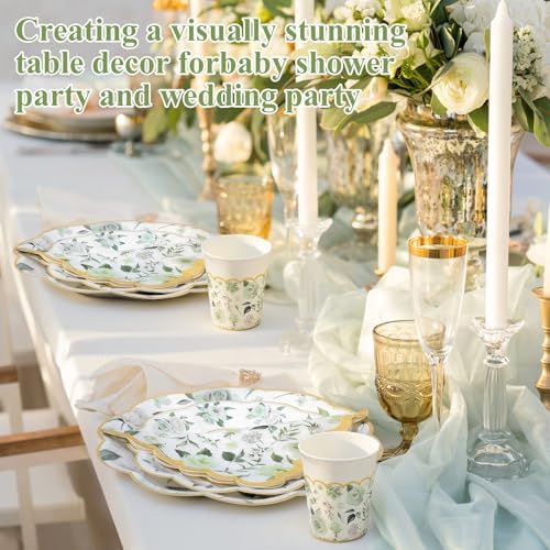 Funnymoom 250 Pcs Sage Green Gold Floral Paper Plates Napkins Cups Serve 50 - Image 5