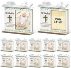CJiangpo Spanish Baptism Picture Frame - 12 Set Catholic Mi Bautizo Gifts for Baby, Baby Shower Favor Cross Wood Photo Frame with Bows and Clear Plastic Boxes Religious First Communion keepsake by CJiangpo