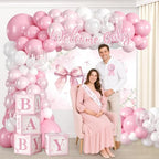 Pink Bow Baby Shower Decorations, Welcome Baby Girl Balloon Arch Kit - Image 4