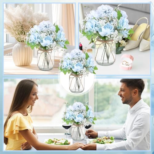 Zeyune 6 Sets Mason Jar Table Centerpiece Artificial Flower, Blue - Image 5