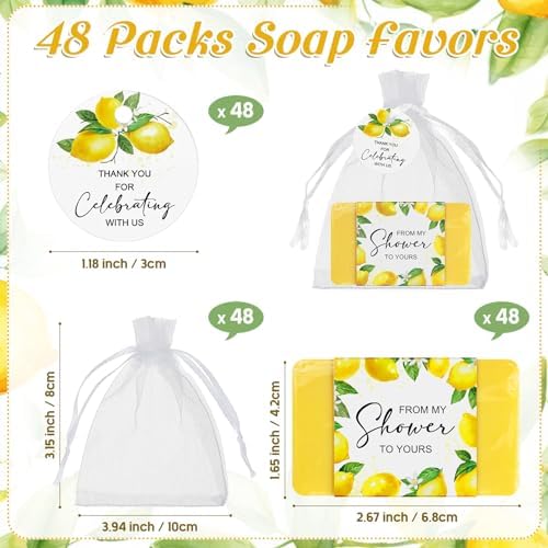 Queekay 48 Sets Bridal Shower Favors Scented Soap with Tags Bags, Lemon - Image 2