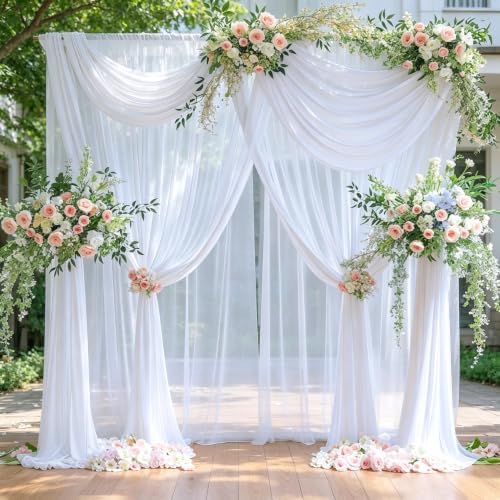 Wish Care 40ft x 10ft White Chiffon Backdrop Curtains, Wrinkle-Free Sheer Chiffon Fabric Photo Curtain Drapes for Wedding Ceremony Arch Party Stage Photography Decorations - Image 4