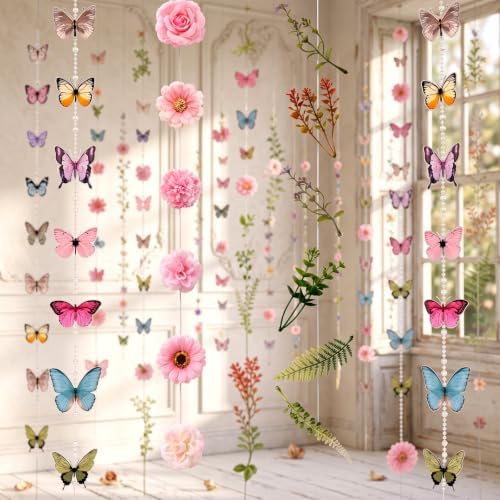 Dunzoom 10 Pack 82 ft 3D Wildflower Butterfly Garland Party Decor Set 6 Artificial Flower Floral Hanging Vine 4 Butterfly Banner for Spring Birthday Wedding Baby Shower Backdrop Wall Arch Supplies by Dunzoom