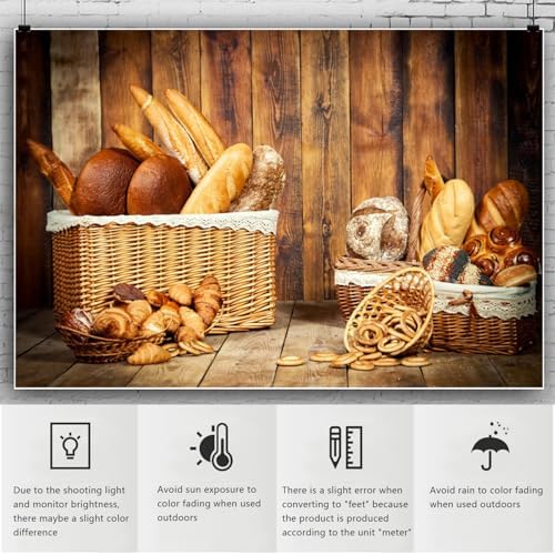 YongFoto Bakery Baking Backdrop 20x10ft Bread Basket Vintage Wood Wall Photography Background Baby Shower Birthday Party Banner Baby Baker Portrait Photoshoot Wallpaper Photo Studio Booth Props - Image 6