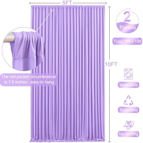 10x10 Lavender Backdrop Curtain for Parties Wedding Wrinkle Free Light Purple Photo Curtains Backdrop Drapes Fabric Decoration for Baby Shower Photoshoot 5ft x 10ft,2 Panels - Image 5