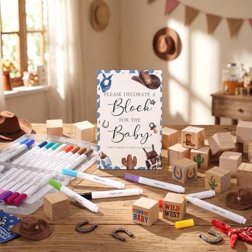 Tatuo 75 Pcs Baby Shower Party Block Games Sign to Decorate,Cowboy - Image 4