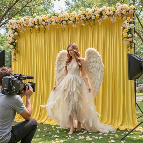 10x10ft Yellow Backdrop Curtains for Wedding Parties Wrinkle Free Yellow Curtains Photo Backdrop Drapes for Photography Birthday Baby Shower Soft Fabric Party Backgournd for Photoshoot - Image 5