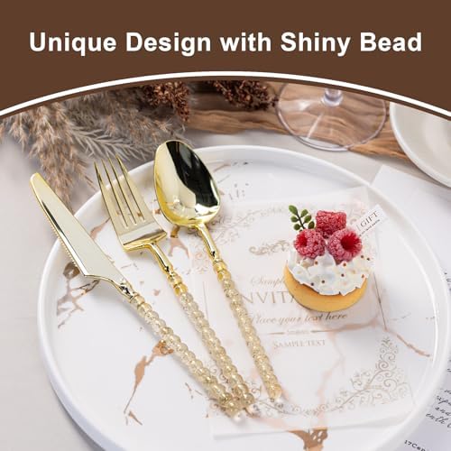 150PCS Gold Plastic Silverware, Heavy Duty Disposable Utensils Set - Image 2