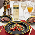 bUCLA 300PCS Black and Gold Disposable Dinnerware Set - 50 Guests Black Plastic Plates with Gold Rim Include 50 Dinner / 50 Dessert Plates, 50 Forks,50 Knives,50 Spoons&50 Cups for Party&Graduation - Image 6