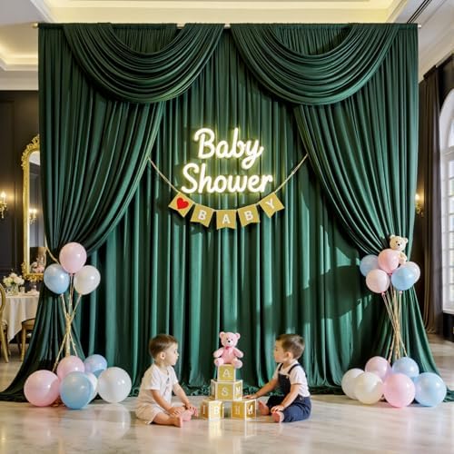 20ftx12ft Hunter Green Backdrop Curtains for Parties, Wrinkle Free Polyester Hunter Green Photo Backdrop Drapes 4 Panels 12 ft Long Back Drop Cloth for Wedding Birthday Photography Background Party - Image 7