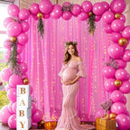 10×10ft Hot Pink Tulle Backdrop Curtain with Lights String for Parties, Sheer Photo Backdrop Curtains for Wedding Party Photography Background - Image 4