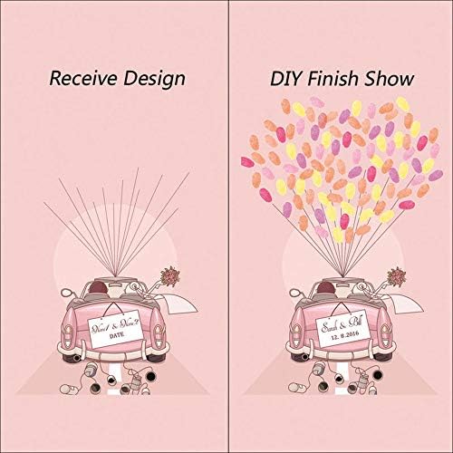 Pink Car with Balloons Wedding Guest Book Personalized DIY Fingerprint Signature Sign in Book for Wedding Gifts Party Anniversary Decorations Ready to Hang-60x90cm - Image 3