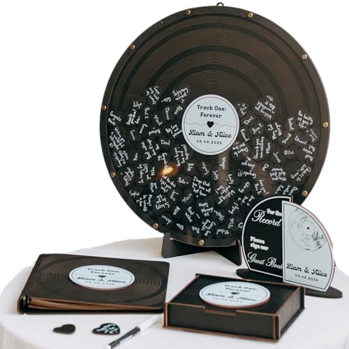 Custom Wedding Guest Book Alternative – Personalized Vinyl Record Guestbook – Unique Wood Personalized Sign-in Book for Wedding Reception Decor, Bridal Shower, Engagement, Anniversary Celebration - Image 3