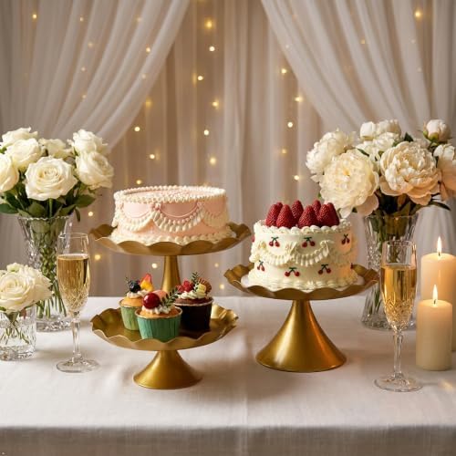 3 Pcs Gold Metal Cupcake Stand Scalloped Edge Dessert Display Tray - Image 4