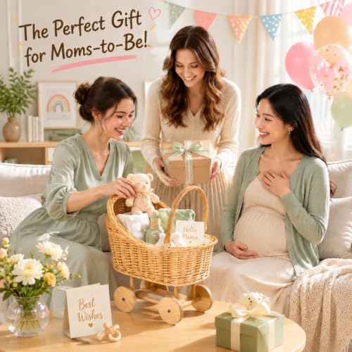 Decorative Wicker Carriage-Shaped Basket, Baby Shower Centerpiece, Medium - Image 4