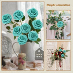 100PCS Dark Turquoise Artificial Flowers Realistic Roses, Real Looking Fake Roses with Stem for DIY Wedding Bouquets Centerpieces Bridal Shower Party Home Romantic Decorations (Dark Turquoise, 100pcs) - Image 4
