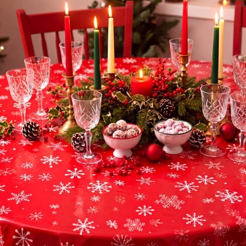 Ganeen 12 Pcs Snowflake Tablecloth Red White, Plastic Round Winter Xmas - Image 6