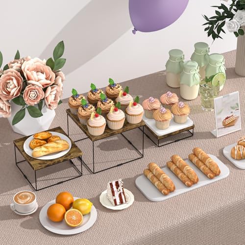 ELITEROO Buffet Risers and Stands, 3 Tier Wood Display Risers, Rustic Brown - Image 2