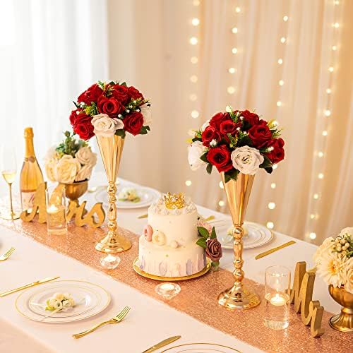 Sziqiqi Fake Flowers for Wedding Centerpiece, Silk Kissing Ball, Red, 10Pcs - Image 3