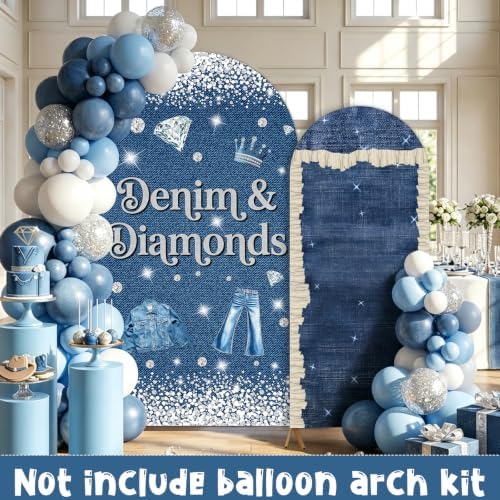 Serencatcher 7.2ft 6ft Denim & Diamonds Party Arch Backdrop Cover 2pcs - Image 6