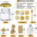 Aliggbent 48 Pack Mini Honey Jars Party Favors in Bulk, 1.5 oz Small Hexagon Glass Honey Jars with Dippers, Lids, Cute Stickers, Bee Charms, Gift Bags and Jute for Baby Showers, Weddings & Birthdays - Image 2