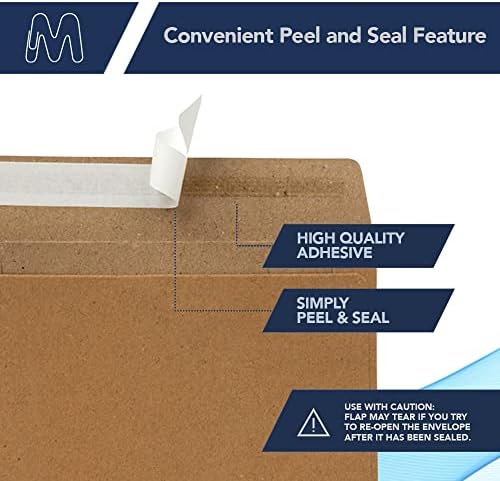 MOS Kraft A9 Envelopes (5.75 x 8.75 Inch) 500 Pack, Self-Seal Heavyweight Brown Envelopes for 5.5 x 8.5 Cards, Half Fold Greeting Cards, Booklets, Rustic Wedding Programs, Invitations - Image 3