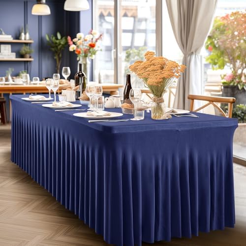 2 Packs Navy Blue Spandex Tablecloths for 8 Foot Rectangle Tables - Image 3
