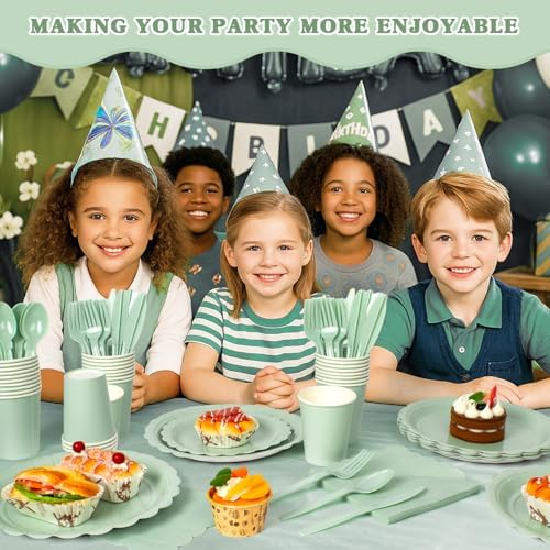 Vyntra 350 Pcs Sage Green Paper Plates and Napkins Party Supplies - Image 7