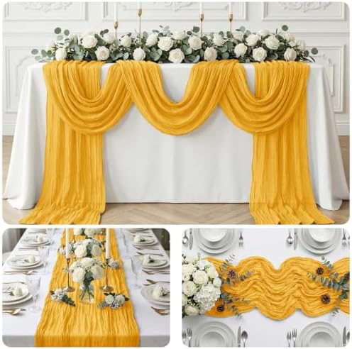 20 Pack Gold 17 x 108 Inch Cheesecloth Table Runner - Boho Gauze Sheer Fabric for Wedding Baby Shower Party Home Decor - Image 7