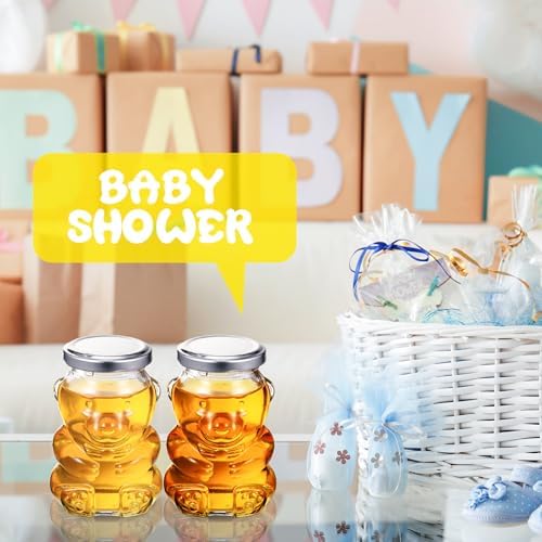 Patelai 24 Pack 6 oz Glass Bear Shaped Honey Jars with Lids Reusable Small Tilted Bear Glass Bottles Containers Dispenser for Candies, Birthday Wedding Party Favors(Classic, Silver) - Image 6