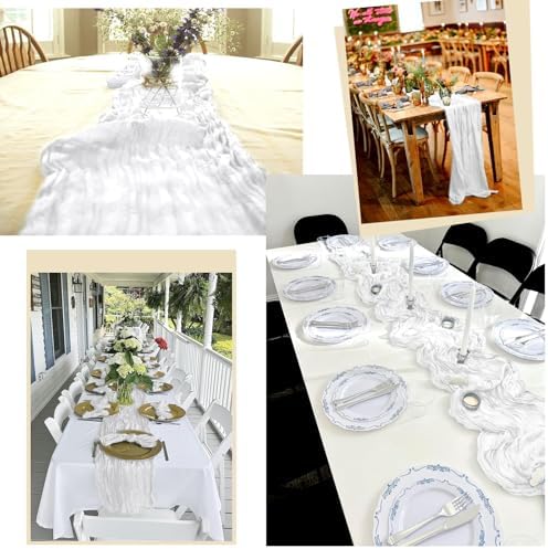 24 Pack White Table Runner 10Ft Cheesecloth Table Runner Rustic Gauze Table Runners Romantic Long Sheer Fabric Cheese Cloth Table Runners for Wedding Party Bridal Baby Shower - Image 6
