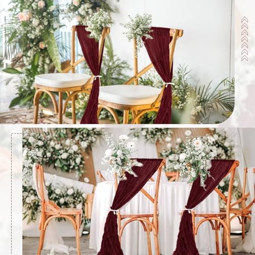 50 PCS Cheesecloth Chair Sashes Bows Wedding Aisle Decorations Chair Ribbon Ties Back Sash for Wedding Party Events Banquet Chair Cover Decoration (Burgundy) - Image 7