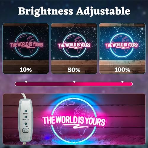The World Is Yours Neon Sign Carved Planet The World Is Yours LED Neon Light Lamp for Wall Decor Light Up Signs for Office Wedding Man Cave Game Room Bedroom Birthday Gift 41CM*31CM - Image 5