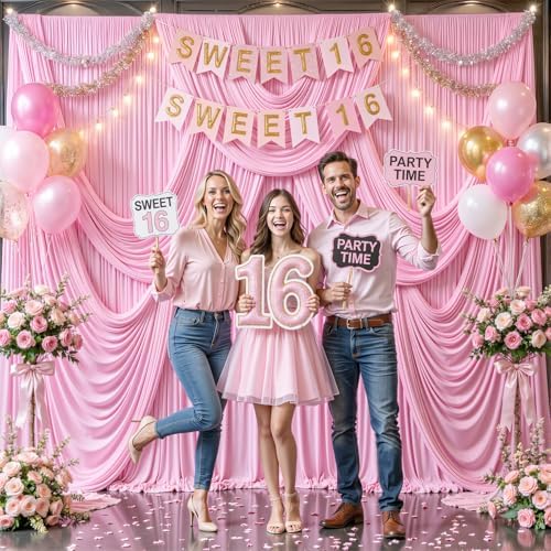 4 Panels Pink Backdrop Curtain for Parties Baby Shower Wrinkle Free Pink Photo Curtains Backdrop Drapes Fabric Decoration for Wedding Birthday Party 20ft(W) x 10ft(H) - Image 4